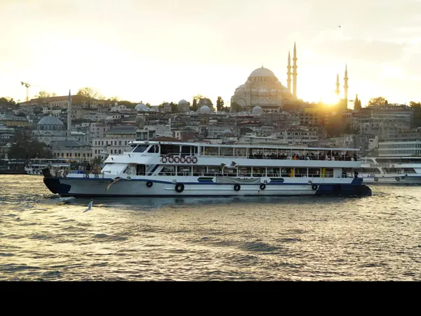 Sunset over the Bosphorus and Istanbul skyline