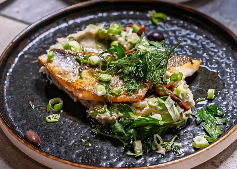 Mediterranean fish dish with fresh herbs and vegetables, illustrating local cuisine on a Cannes food tour