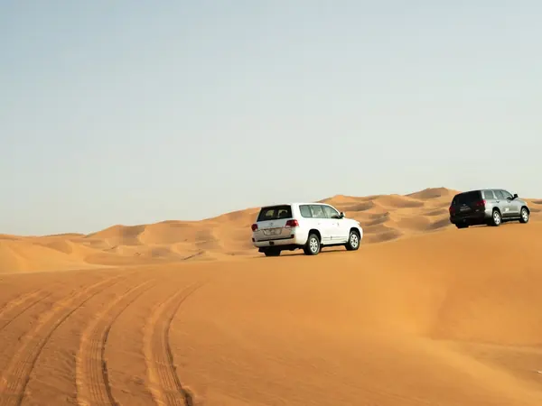 Desert safari across golden sand dunes near Dubai