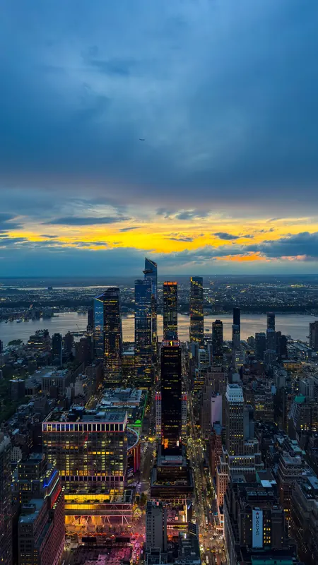 Manhattan skyline in New York at sunset